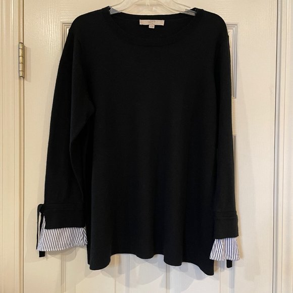 LOFT PLUS Mixed Media Black and Blue/White Striped Sweater Size 14 Plus - Picture 1 of 4